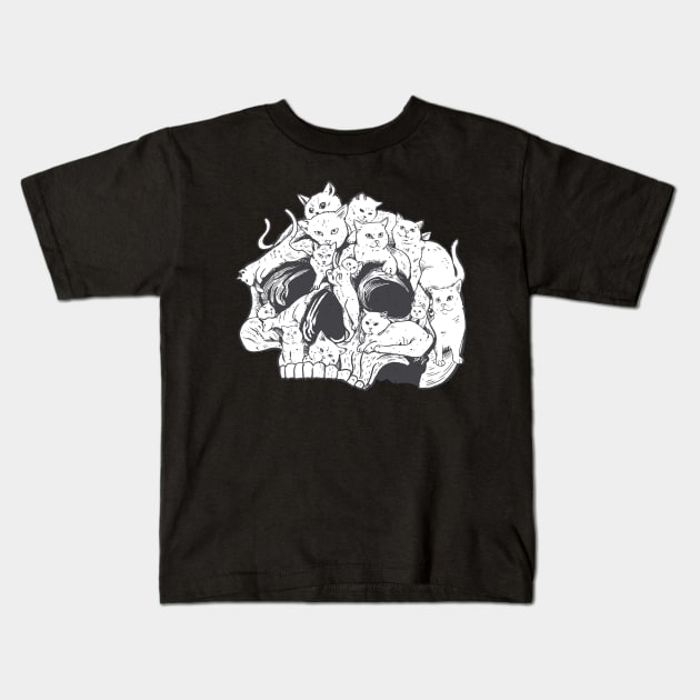 Skull Cats and Kittens Cute Fluffy Spooky Kids T-Shirt by Kali Space